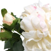 Hvide roser kunstig rose stor med tre knopper 57cm