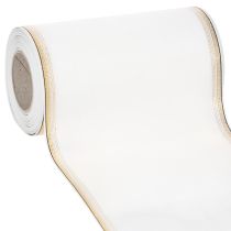 Artikel Hvidt moiré kransbånd med guldperlekant, 175 mm - Elegant bånd til dekoration og blomsterdekoration