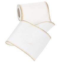 Artikel Hvidt moiré kransbånd med guldperlekant, 175 mm - Elegant bånd til dekoration og blomsterdekoration