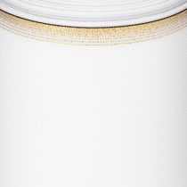 Artikel Hvidt moiré kransbånd med guldperlekant, 175 mm - Elegant bånd til dekoration og blomsterdekoration