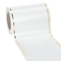 Artikel Hvidt kransbånd med guldkant til computertryk, satinbånd, vandtæt, 25m x 125mm