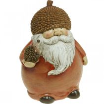 Imp figur med agern og pindsvin dekorativ figur efterårsbrun H19cm