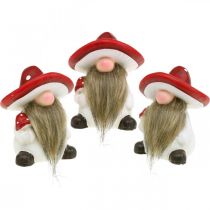 Deco alf keramisk champignon hat borddekoration rød, hvid H10.5cm 3stk