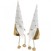Artikel Nisse juledekorationsfigur hvid, guld Ø6,5cm H22cm 2 stk