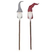 Artikel Dekorativ nissefigur med stribet hat på træpind, 46 cm, 6 stk.