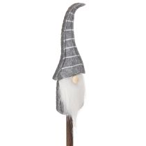 Artikel Dekorativ nissefigur med stribet hat på træpind, 46 cm, 6 stk.
