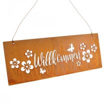 Velkomstskilt metalskilt patina blomster 40x15cm