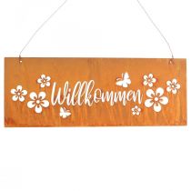 Velkomstskilt metalskilt patina blomster 40x15cm