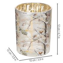 Artikel Glaslanterne med grendesign, guldfarvet inderside, 12 cm