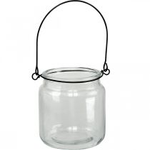 Lanterne glas hængelygte med håndtag Ø8cm H10,5cm