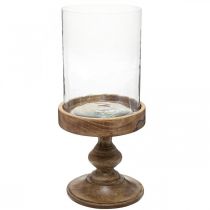 Lanterneglas på træfod dekorativt glas antik look Ø22cm H45cm