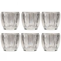 Artikel Lanterne lysglas med riller klar Ø7cm 6 stk
