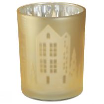 Artikel Lanterne glas sølv guld city silhuet H12,5cm 4 stk