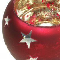 Lanterneglas fyrfadsglas med stjerner rød Ø12cm H9cm