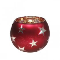 Artikel Lanterne glas fyrfadsglas med stjerner rød Ø9cm H7cm