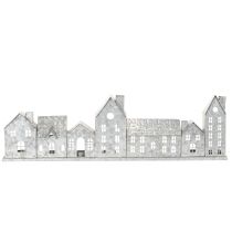 Artikel Dekorativ række af huse med fyrfadsstager, adventsdekoration, 68 cm