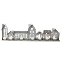 Artikel Dekorativ række af huse med fyrfadsstager, adventsdekoration, 68 cm