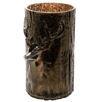 Artikel Glas fyrfadsstage med hjortehoved og trærelieffer, vinterdekoration, 26 cm