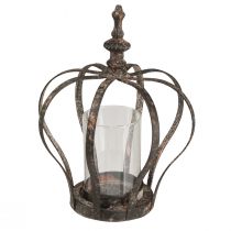 Artikel Lanterne Krone Brun Rust Med Stearinlys Glas Ø14cm H18cm