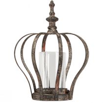 Artikel Lanterne Krone Brun Rust Med Stearinlys Glas Ø14cm H18cm