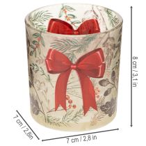 Artikel Glasstage med julegrene og rødt bånd, 8 cm, 2 stk.