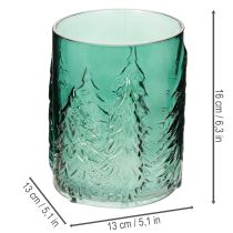 Artikel Glas fyrfadsstage med grantræer i relief, juledekoration, 16 cm