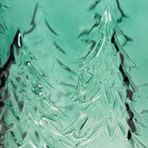 Artikel Glas fyrfadsstage med grantræer i relief, juledekoration, 16 cm