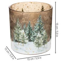 Artikel Glas fyrfadsstage med granskovsdesign, vinterdekoration, 15 cm
