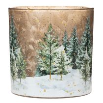 Artikel Glas fyrfadsstage med granskovsdesign, vinterdekoration, 15 cm