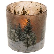 Artikel Glas fyrfadsstage med granskovsdesign, vinterdekoration, 15 cm