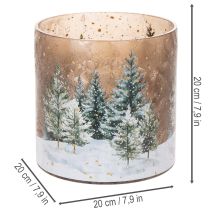 Artikel Glas fyrfadsstage med vinterskov i sne, juledekoration, 20 cm