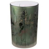 Artikel Lanterne udført i hvidt glas med grønt engmotiv H18cm