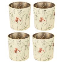 Artikel Dekorativ glaslanterne med blomstermotiv til atmosfæriske boligtilbehør, 8 cm, 4 stk.