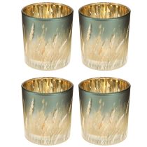 Artikel Dekorativ glaslanterne med græsdesign til atmosfæriske rumdetaljer, blå, 8 cm, 4 stk.