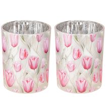 Artikel Elegant lanterne med tulipanmotiv til stemningsfuld forårsdekoration, 12,5 cm, 2 stk.