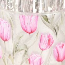Artikel Dekorativ glaslanterne med tulipandesign til forårsindretning i hjemmet, 8 cm, 4 stk.