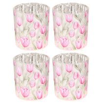 Artikel Dekorativ glaslanterne med tulipandesign til forårsindretning i hjemmet, 8 cm, 4 stk.