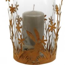 Artikel Lanterne med kaniner, forårsdekoration, metaldekoration med blomster, påskepatina Ø11,5cm H18cm