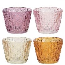 Lanterne glas fyrfadsstage diamantmønster Ø7,5cm H6cm 4stk