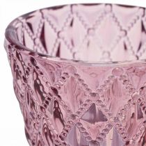 Lanterne glas fyrfadsstage diamantmønster Ø7,5cm H6cm 4stk