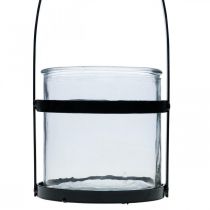 Artikel Lanterne glas med hank lysestage sort H25cm