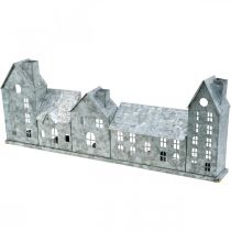 Artikel Række af huse, metaldekoration til belysning, adventsdekoration, sølvlanterne L52cm H20cm