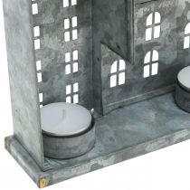 Artikel Række af huse, metaldekoration til belysning, adventsdekoration, sølvlanterne L52cm H20cm