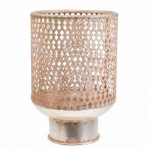 Artikel Lanterne metal lysestage glas sølv pink Ø18cm H27cm