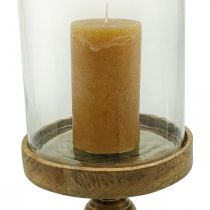 Lanterneglas på træfod dekorativt glas antik look Ø22cm H45cm
