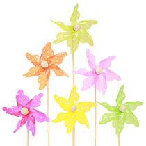 Artikel Pinwheel med prikker vindmølle på pind farverig Ø8,5cm 12 stk