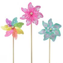 Pinwheel pink turkis farverig sommerdekoration Ø15cm H48cm 3stk