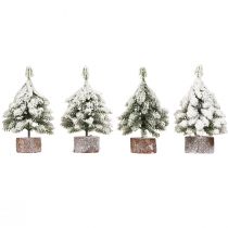Artikel Vinterpynt juletræ i grøn hvid Ø7cm H14cm 4stk