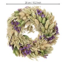 Artikel Tørrede blomsterkrans til forår og sommer, til bord og hoveddør, til særlige lejligheder med farvede accenter, 26 cm