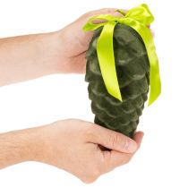 Artikel Dekorative kogler til ophæng, flockede kogler med bånd og sløjfe, 18 cm, 3 stk.